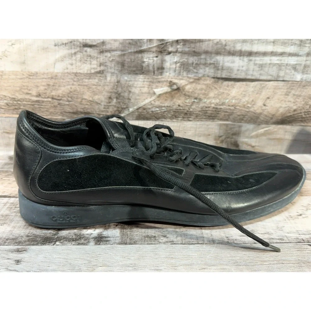 Gucci Leather Low Trainer Black Suede‎ Sneakers 111 6107 Size 9D Made in Italy